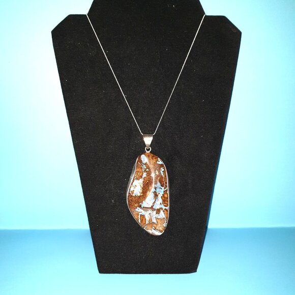 One of a Kind Massive Vintage Australian Boulder Opal Sterling Silver Pendant - Picture 10 of 15